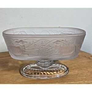 Vintage L G Wright WESTWARD HO! Clear & Frosted Glass Compote 7" Long No Lid